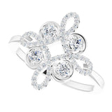 14K Gold Round Natural Diamond Clover Ring – 2.5mm Stones - White Gold - view 10