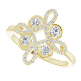 14K Gold Round Natural Diamond Clover Ring – 2.5mm Stones - Yellow Gold - view 10