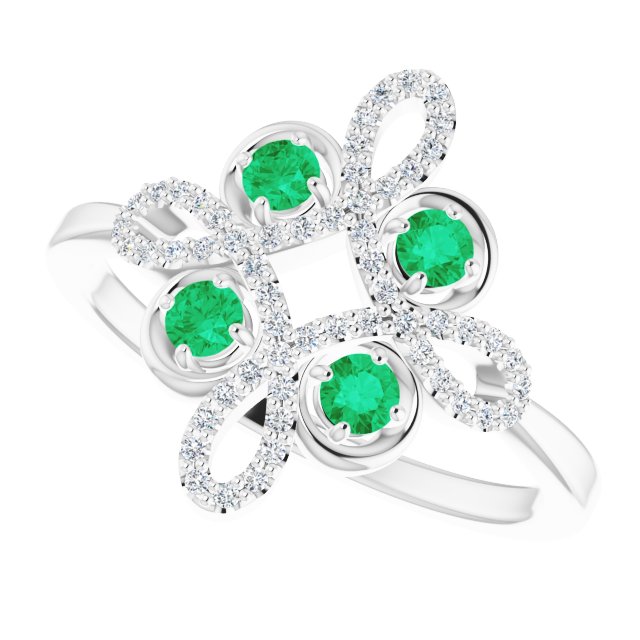 14K Gold Round Natural Emerald Clover Ring – 2.5mm Stones - White Gold - view 10