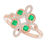 14K Gold Round Natural Emerald Clover Ring – 2.5mm Stones - Rose Gold - view 10