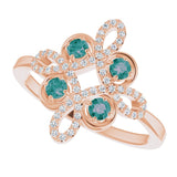14K Gold Round Natural Alexandrite Clover Ring – 2.5mm Stones - Rose Gold - view 10
