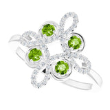 14K Gold Round Natural Peridot Clover Ring – 2.5mm Stones - White Gold - view 10