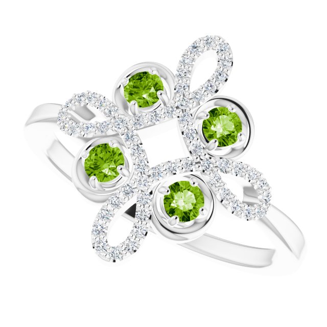 Platinum Round Natural Peridot Clover Ring – 2.5mm Stones - view 10