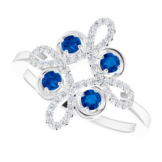 Platinum Round Natural Blue Sapphire Clover Ring – 2.5mm Stones - view 10