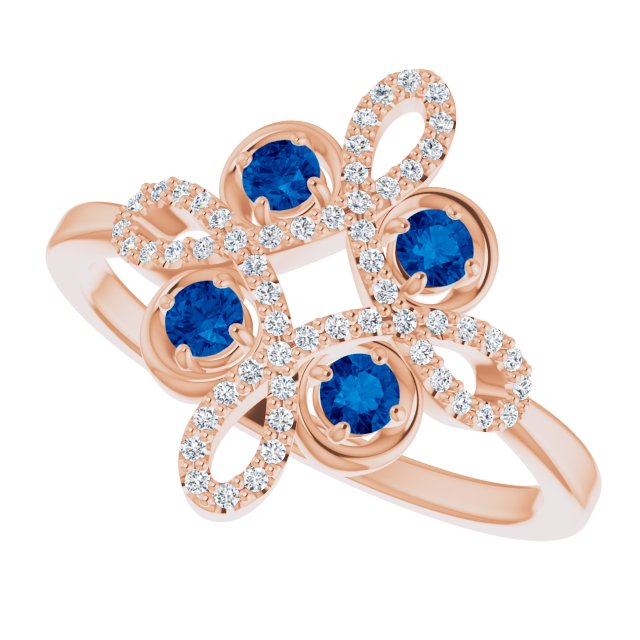 14K Gold Round Natural Blue Sapphire Clover Ring – 2.5mm Stones - Rose Gold - view 10