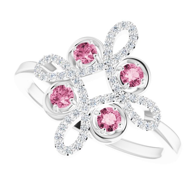 Platinum Round Natural Pink Tourmaline Clover Ring – 2.5mm Stones - view 10