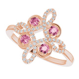 14K Gold Round Natural Pink Tourmaline Clover Ring – 2.5mm Stones - Rose Gold - view 10