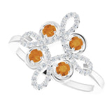 Platinum Round Natural Citrine Clover Ring – 2.5mm Stones - view 10