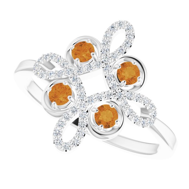 14K Gold Round Natural Citrine Clover Ring – 2.5mm Stones - White Gold - view 10