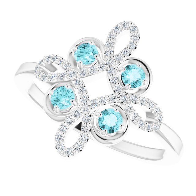 Platinum Round Natural Blue Zircon Clover Ring – 2.5mm Stones - view 10