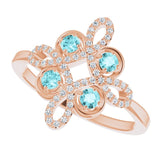 14K Gold Round Natural Blue Zircon Clover Ring – 2.5mm Stones - Rose Gold - view 10