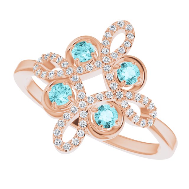 14K Gold Round Natural Blue Zircon Clover Ring – 2.5mm Stones - Rose Gold - view 10