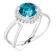 Platinum Round Natural London Blue Topaz & Natural Diamond Halo-Style Ring