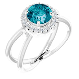 Platinum Round Natural London Blue Topaz & Natural Diamond Halo-Style Ring