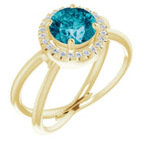 14K Gold Round Natural London Blue Topaz & Natural Diamond Halo-Style Ring – 7mm Stones - Yellow Gold