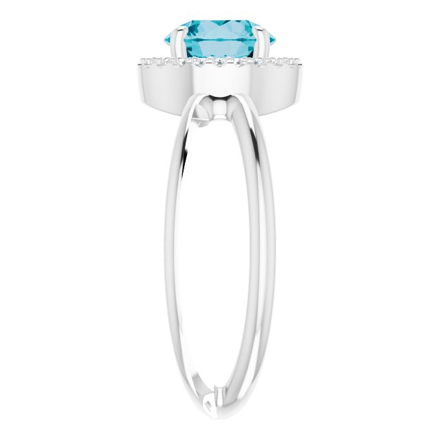 Platinum Round Natural London Blue Topaz & Natural Diamond Halo-Style Ring - view 4