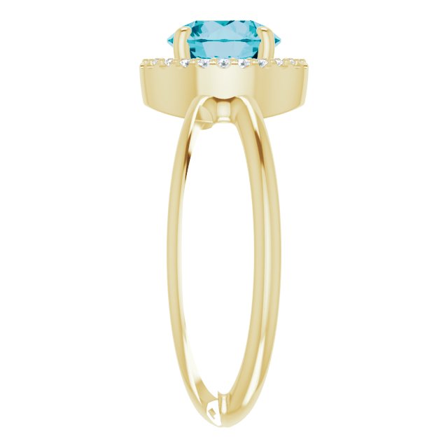 14K Gold Round Natural London Blue Topaz & Natural Diamond Halo-Style Ring – 7mm Stones - Yellow Gold - view 4