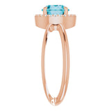 14K Gold Round Natural London Blue Topaz & Natural Diamond Halo-Style Ring – 7mm Stones - Rose Gold - view 4