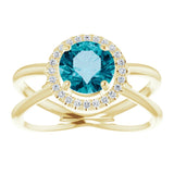 14K Gold Round Natural London Blue Topaz & Natural Diamond Halo-Style Ring – 7mm Stones - Yellow Gold - view 3