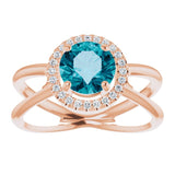 14K Gold Round Natural London Blue Topaz & Natural Diamond Halo-Style Ring – 7mm Stones - Rose Gold - view 3