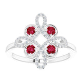 Platinum Round Natural Ruby Clover Ring – 2.5mm Stones - view 8