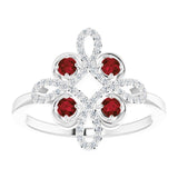 14K Gold Round Natural Mozambique Garnet Clover Ring – 2.5mm Stones - White Gold - view 8