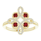 14K Gold Round Natural Mozambique Garnet Clover Ring – 2.5mm Stones - Yellow Gold - view 8