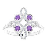 14K Gold Round Natural Amethyst Clover Ring – 2.5mm Stones - White Gold - view 8