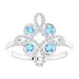 14K Gold Round Natural Aquamarine Clover Ring – 2.5mm Stones - White Gold - view 8