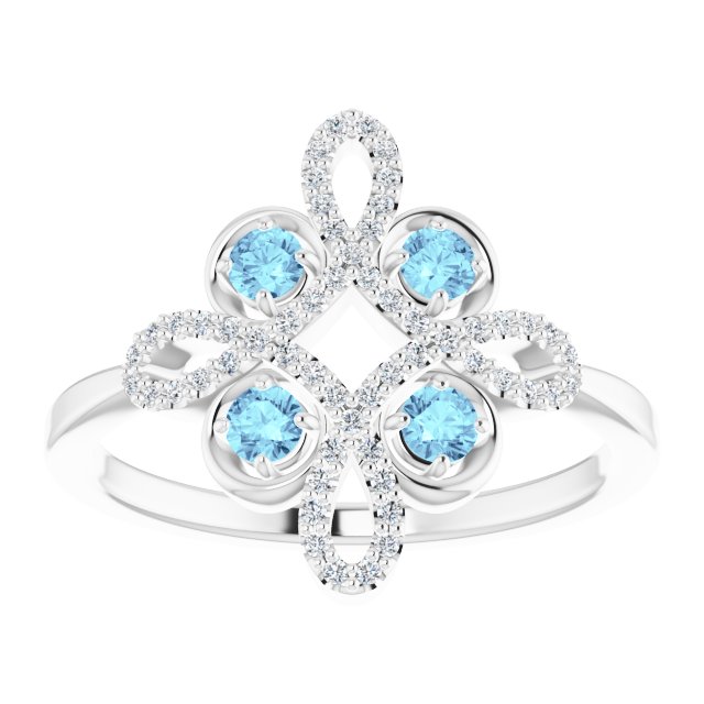 Platinum Round Natural Aquamarine Clover Ring – 2.5mm Stones - view 8