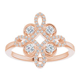14K Gold Round Natural Diamond Clover Ring – 2.5mm Stones - Rose Gold - view 8