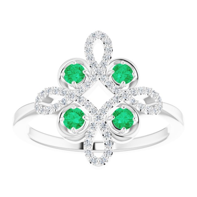 Platinum Round Natural Emerald Clover Ring – 2.5mm Stones - view 8