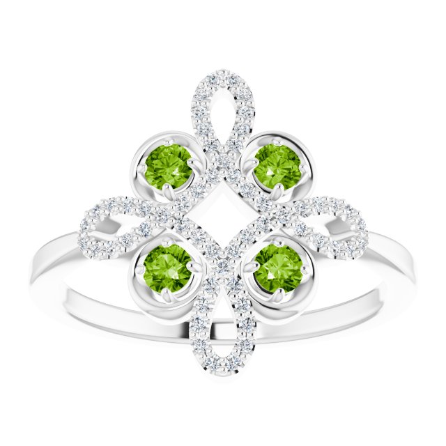 Platinum Round Natural Peridot Clover Ring – 2.5mm Stones - view 8