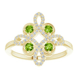 14K Gold Round Natural Peridot Clover Ring – 2.5mm Stones - Yellow Gold - view 8