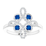 Platinum Round Natural Blue Sapphire Clover Ring – 2.5mm Stones - view 8