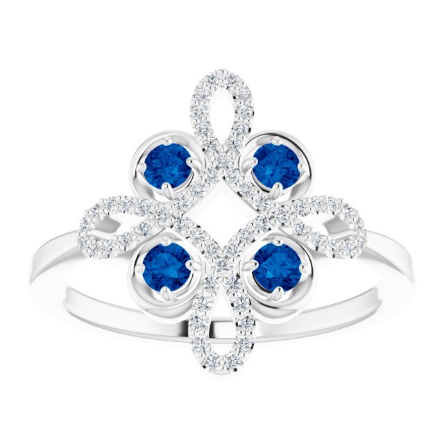 14K Gold Round Natural Blue Sapphire Clover Ring – 2.5mm Stones - White Gold - view 8