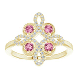 14K Gold Round Natural Pink Tourmaline Clover Ring – 2.5mm Stones - Yellow Gold - view 8