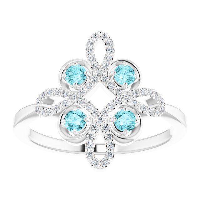 Platinum Round Natural Blue Zircon Clover Ring – 2.5mm Stones - view 8