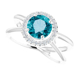 Platinum Round Natural London Blue Topaz & Natural Diamond Halo-Style Ring - view 5