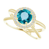 14K Gold Round Natural London Blue Topaz & Natural Diamond Halo-Style Ring – 7mm Stones - Yellow Gold - view 5