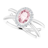 14K Gold Oval Natural Pink Morganite & Natural Diamond Halo-Style Ring II - White Gold - view 5