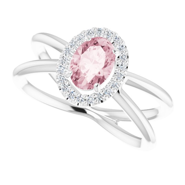Platinum Oval Natural Pink Morganite & Natural Diamond Halo-Style Ring – 7x5mm - view 5
