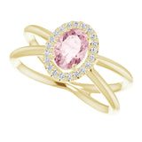 14K Gold Oval Natural Pink Morganite & Natural Diamond Halo-Style Ring II - Yellow Gold - view 5