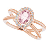 14K Gold Oval Natural Pink Morganite & Natural Diamond Halo-Style Ring II - Rose Gold - view 5