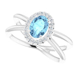 14K Gold Oval Natural Aquamarine & Natural Diamond Halo-Style Ring – 8x6mm - White Gold - view 5