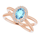 14K Gold Oval Natural Aquamarine & Natural Diamond Halo-Style Ring – 8x6mm - Rose Gold - view 5