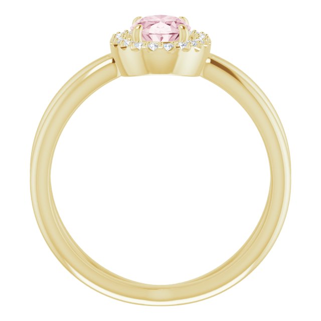 14K Gold Oval Natural Pink Morganite & Natural Diamond Halo-Style Ring II - Yellow Gold - view 2