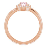 14K Gold Oval Natural Pink Morganite & Natural Diamond Halo-Style Ring II - Rose Gold - view 2