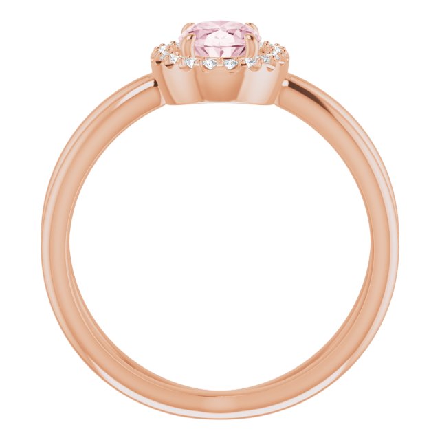 14K Gold Oval Natural Pink Morganite & Natural Diamond Halo-Style Ring II - Rose Gold - view 2