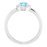 14K Gold Oval Natural Aquamarine & Natural Diamond Halo-Style Ring – 8x6mm - White Gold - view 2